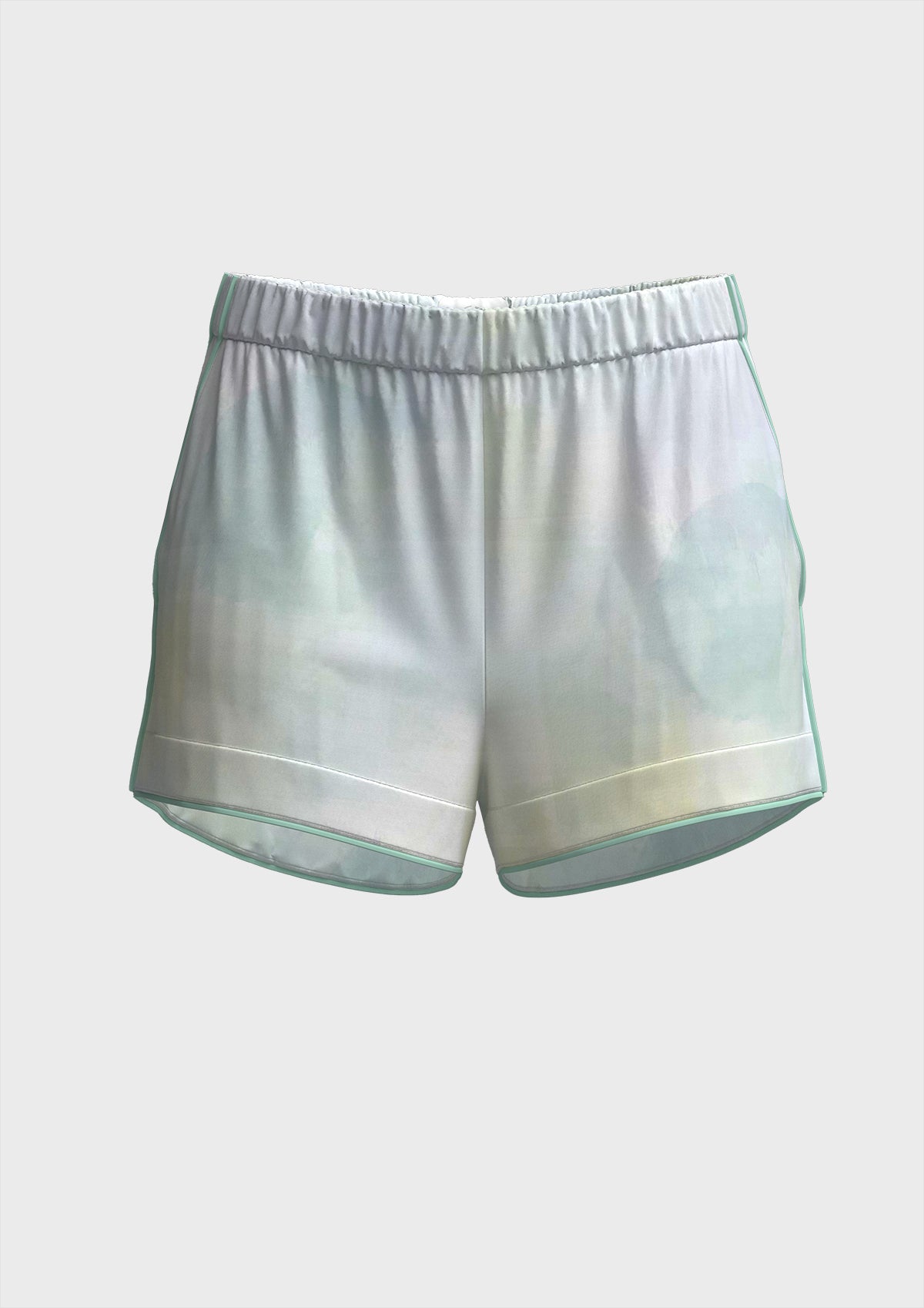 Shorts stampa "Foschia" con elastico e piping a contrasto