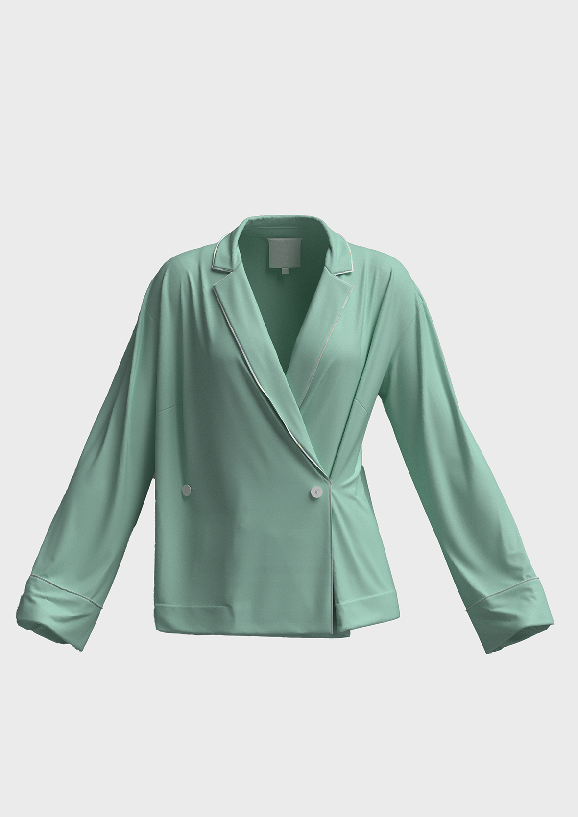 Camicia da pigiama verde acqua con piping a contrasto