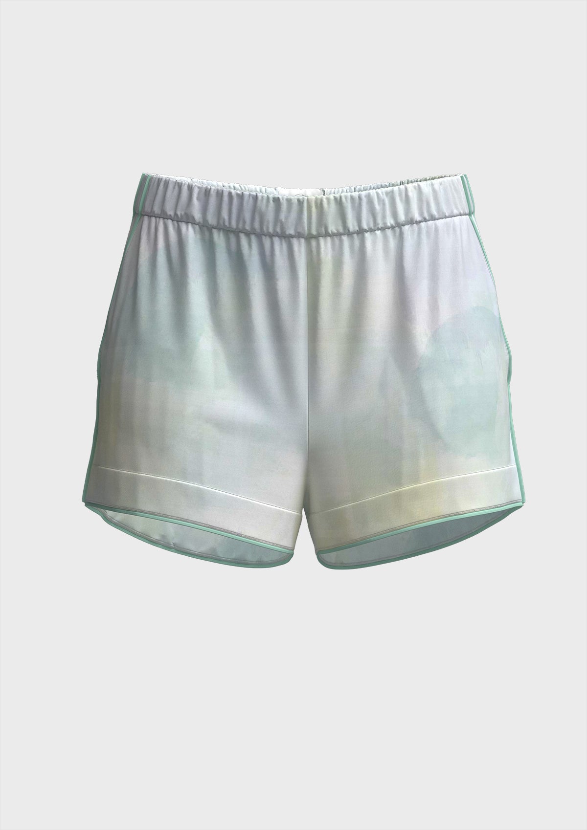 Shorts stampa "Foschia"  con elastico e piping a contrasto