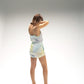 Shorts stampa "Foschia"  con elastico e piping a contrasto