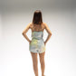 Shorts stampa "Foschia"  con elastico e piping a contrasto